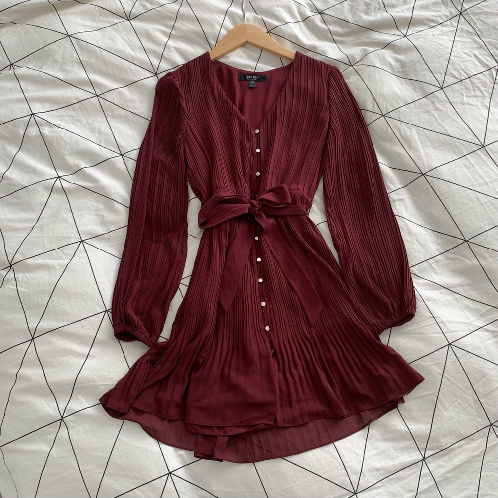 EVERNEW Burgundy Pleated Dress 2